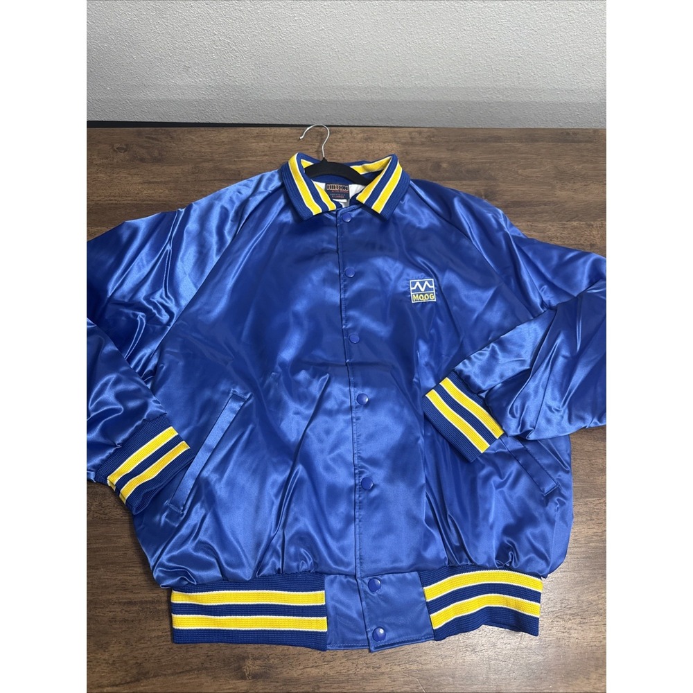 Vintage MOOG Satin Bomber Jacket Mens XL Blue & Yellow Hilton Activewear New NOS